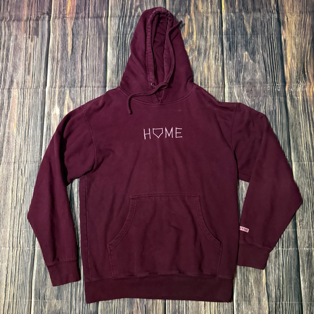 Routine Baseball Mens Hoodie Maroon Home Sweatshirt Size Medium